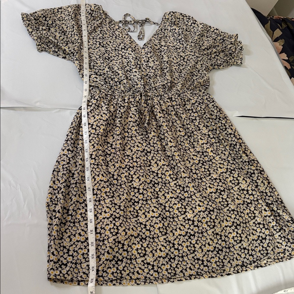 Staccato Floral Pocket Mini Dress Cottagecore Blue Cream M - Picture 5 of 10